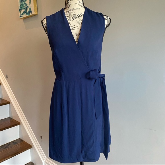 SANDRO PARIS Sleeveless navy Wrap Dress Embroidered back in size 1 or Small EUC - Picture 1 of 10